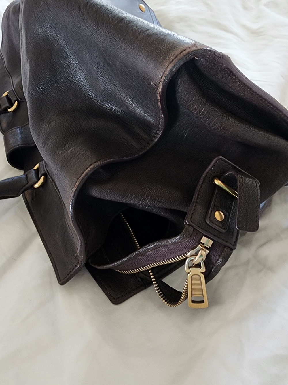 Yves Saint Laurent Black Leather Tote with Gold Y Accent - Picture 4 of 8